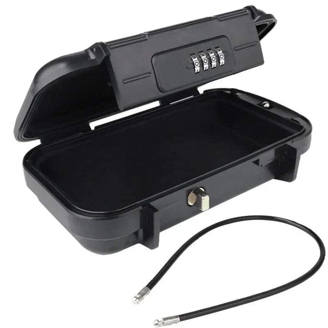 Portable Safe Lockbox with a combination lock, ideal for securing valuables during travel or outdoor activities.