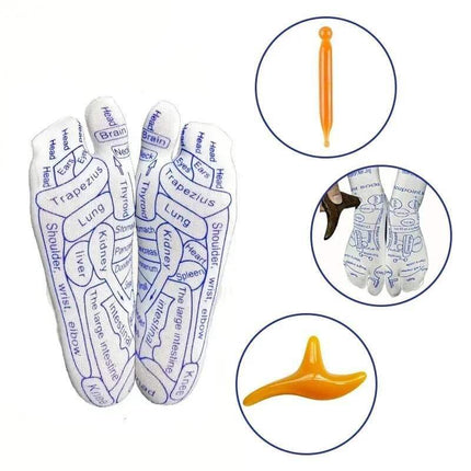Reflexology Socks Set showcasing pressure points for foot massage and acupressure therapy.