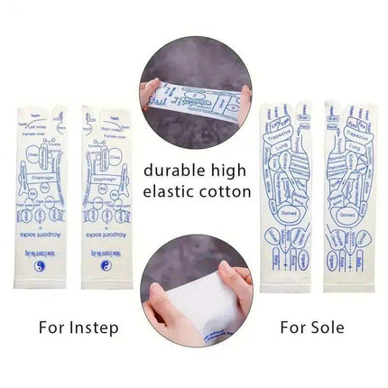Reflexology Socks Set displaying detailed reflexology maps and made from durable high elastic cotton for foot massage and acupressure.
