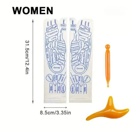 Reflexology Socks Set featuring reflexology maps for acupressure and foot massage, wellness guide for tired feet.