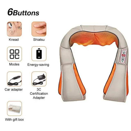 U Shaped Electrical Shiatsu Back Neck Shoulder Massager Deep-Kneading Full-Body Massage with Heat