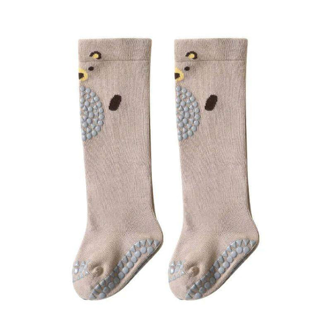 Baby Knee Non-Slip Floor Socks Pair of children's socks with owl design on a white background