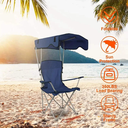 Foldable Camping Chair with Canopy on a beach
