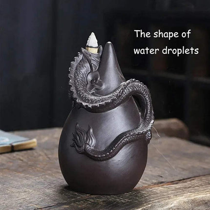 Ceramic Dragon Backflow Incense Burner Set for Relaxation on a wooden surface with a dark background