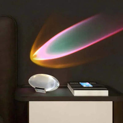 Crystal Atmosphere Lamp Elegant Ambient Lighting projecting a colorful arc onto a dark wall - Astoria Lifestyle