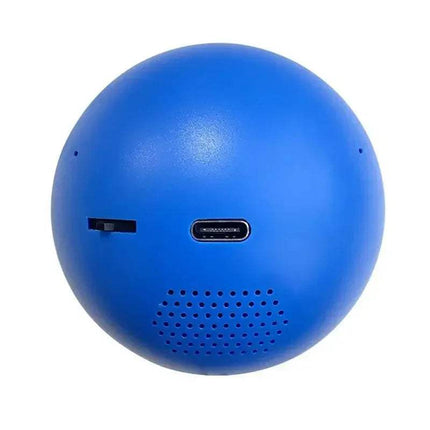 Blue Customizable Video Crystal Sphere with speaker holes and control buttons on a white background - Astoria Lifestyle