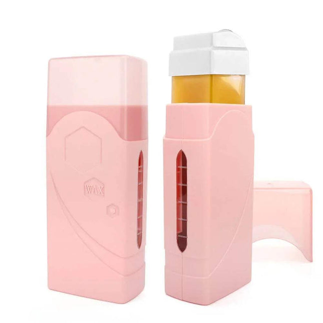 Pink Depilatory Wax Heater with a clear container on a white background