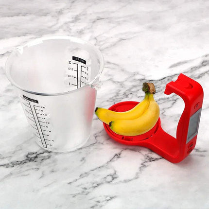 Digital Measuring Cup with bananas on a kitchen countertop, showcasing clear measurements and precision. Astoria Lifestyle