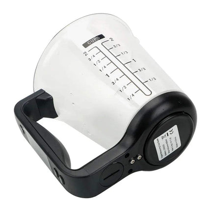 Digital Measuring Cup with black handle and measurement markings on a white background. Astoria Lifestyle