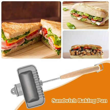 Double-Sided Non-Stick Foldable Sandwich Frying Pan Grill with sandwiches, showcasing versatility in making delicious meals.