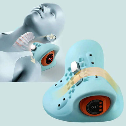 Blue and orange EMS Cervical Massager Stretcher on a light gray background