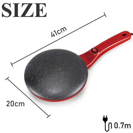 Red Electric Crepe Maker with measurements 41cm x 20cm on a white background