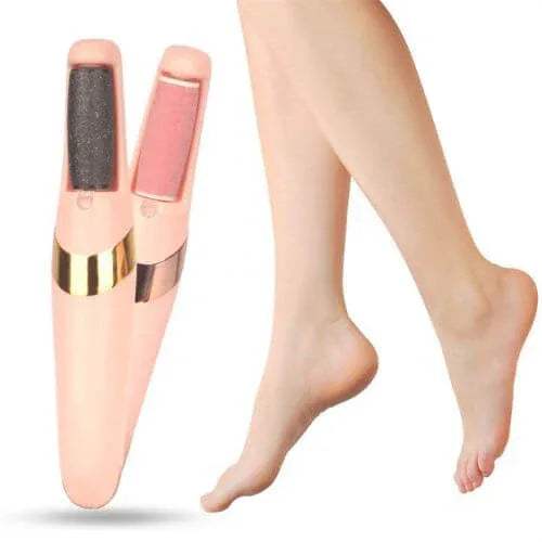 Electric Foot File with a pink handle and black sandalwood on a white background