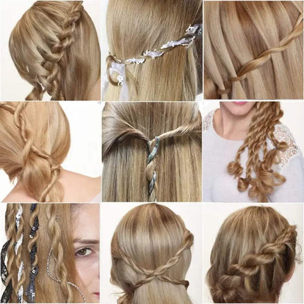 Collage of various braided hairstyles using an Electric Hair Braider 
