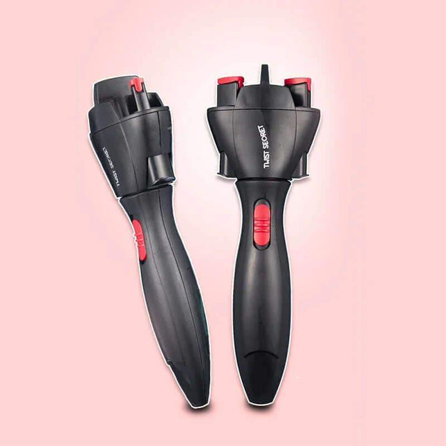Two black and red Electric Hair Braider on a pink background