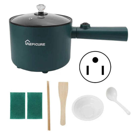 Nepicure green Electric Hot Pot 1.8L with US plug type and accessories on a white background