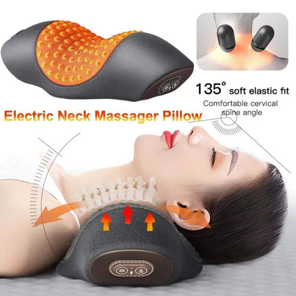 Electric Neck Massage Pillow with massage points and user lying on it