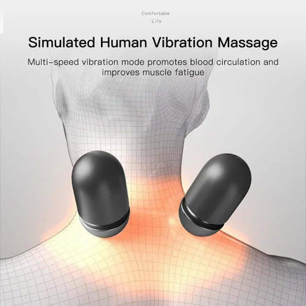 Simulated human vibration Electric Neck Massage Pillow with text on a white background