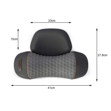 Gray and black Electric Neck Massage Pillow with dimensions labeled on a white background