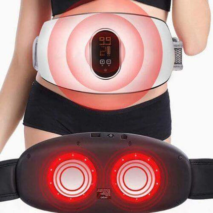 Electric Weight Loss Massage Belt for fat burning with vibration and heat features, shown on a person's waist.