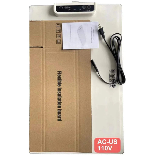 Foldable Food Heating Mat with control panel, instruction manual, and power cord, perfect for keeping meals warm. - Astoria Lifestyle