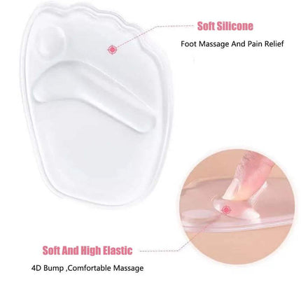 Transparent Forefoot Insert Pad for Heels with text highlighting features on a white background