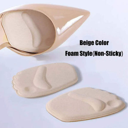 Beige color foam-style non-sticky Forefoot Insert Pad for Heels on a light gray background