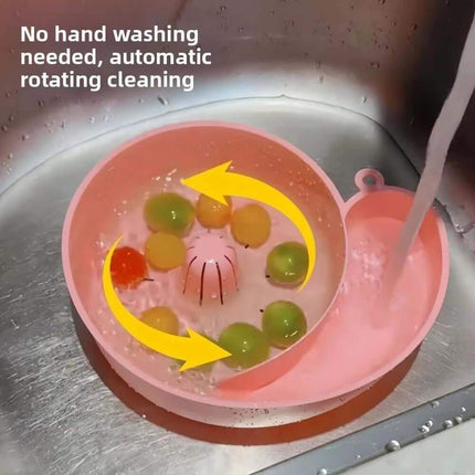 Fruit & Vegetable Washing Bowl pick with rotating cleaning mechanism in a sink, showing colorful gummy candies.