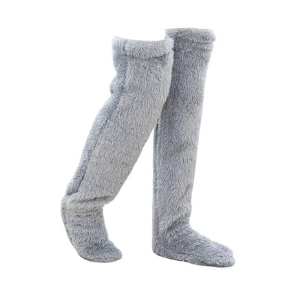 Light Gray Fuzzy Leg Warmer Stockings on a white background