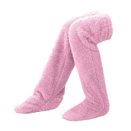 Pink Fuzzy Leg Warmer Stockings on a white background