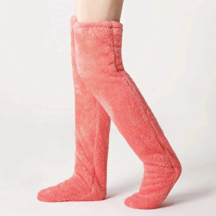 Red Fuzzy Leg Warmer Stockings on a white background