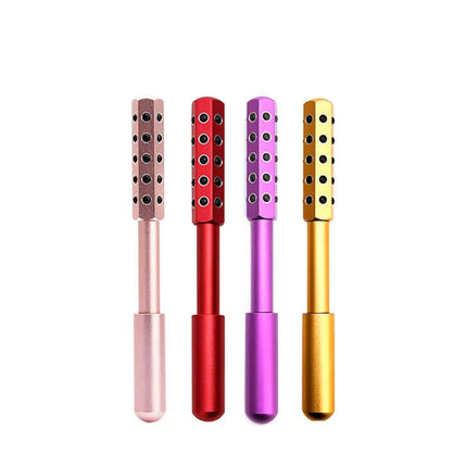 Four colorful Germanium Beauty Roller with different patterns on a white background