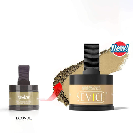 Hairline Powder Sevich root touch up product with a gold color swatch on a white background