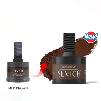 Hairline Powder Sevich root touch up product with brown color swatch on a white background