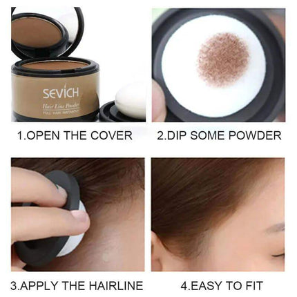 Instructions for using a hairline Hairline Powder powder with Sevich brand packaging.