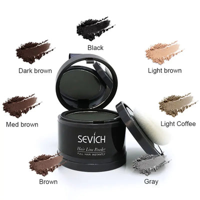 Hairline Powder. Sevich hair line powder with color swatches on a white background