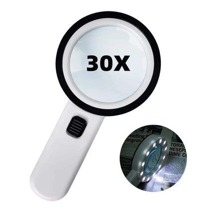 Handheld 30x Magnifying Glass with LED Lights for Clear Viewing 