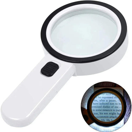 Handheld 30x Magnifying Glass with LED light on a white background