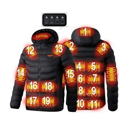 Black Heated Jacket with heating elements on a white background. Astoria Lifestyle