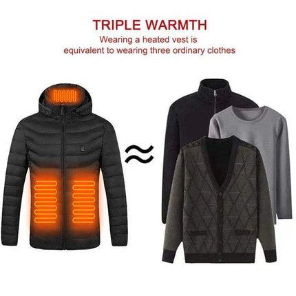 Heated jacket with heating elements and comparison to ordinary clothes on a white background. Astoria Lifestyle