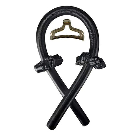 Black Heatless Curling Rod Headband with gold clasp on a white background