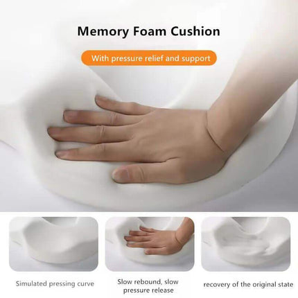 Hemorrhoid Mat Seat Cushion with hand pressing into it, showing pressure relief and support.