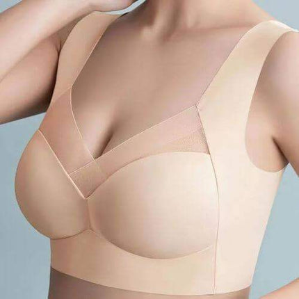 Beige High Support Bra for Women for Maximum Workout Support on a plain background