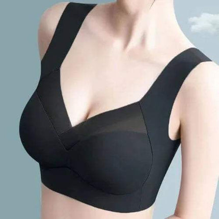 Black High Support Bra for Women for Maximum Workout Support on a plain background