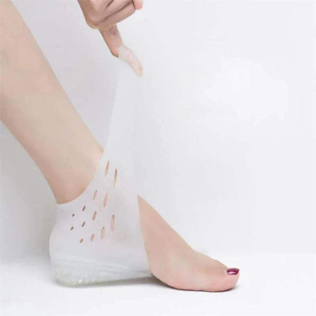 Invisible Height Increased Insoles  with cut-out designs worn by a person on a white background