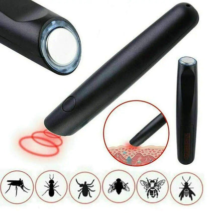 Itch Relief Pen with a light source, shown from different angles on a white background.