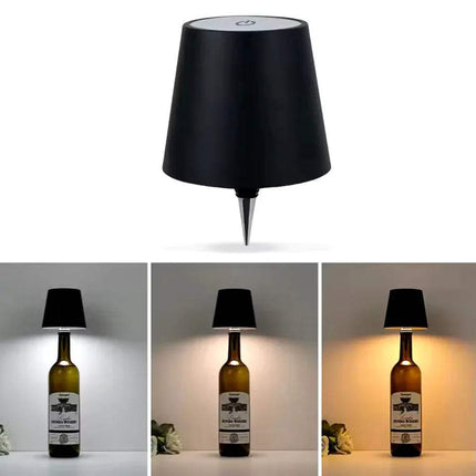 Black LED Bottle Table Lamp   on a bottle with light output shown in different settings.