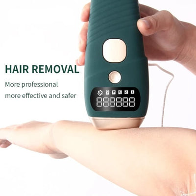 Laser Epilator Painless Hair Remover displaying digital settings on arm for effective hair removal