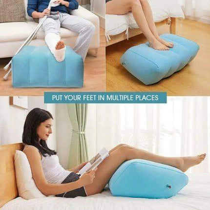 Collage of Leg Elevation Pillow being used in various settings for Better Circulation & Comfort