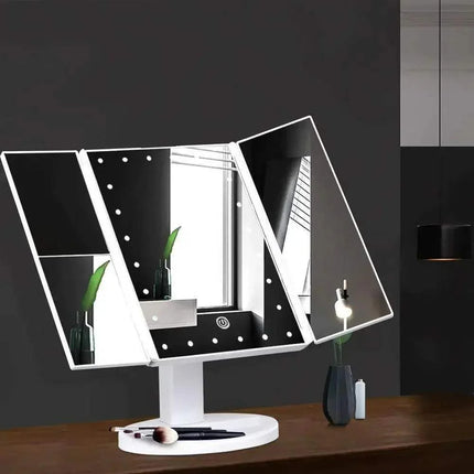 Lighting Makeup Mirror with multiple reflective surfaces on a dark background